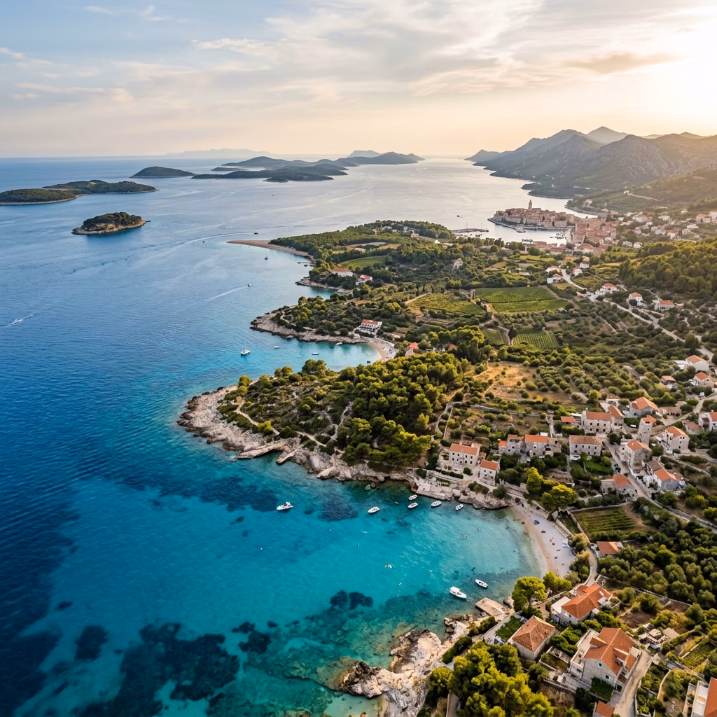 Plaža Bijeca u Medulinu — peščana 1 km duga sa plitkim ulazom u more, idealna za porodice sa decom