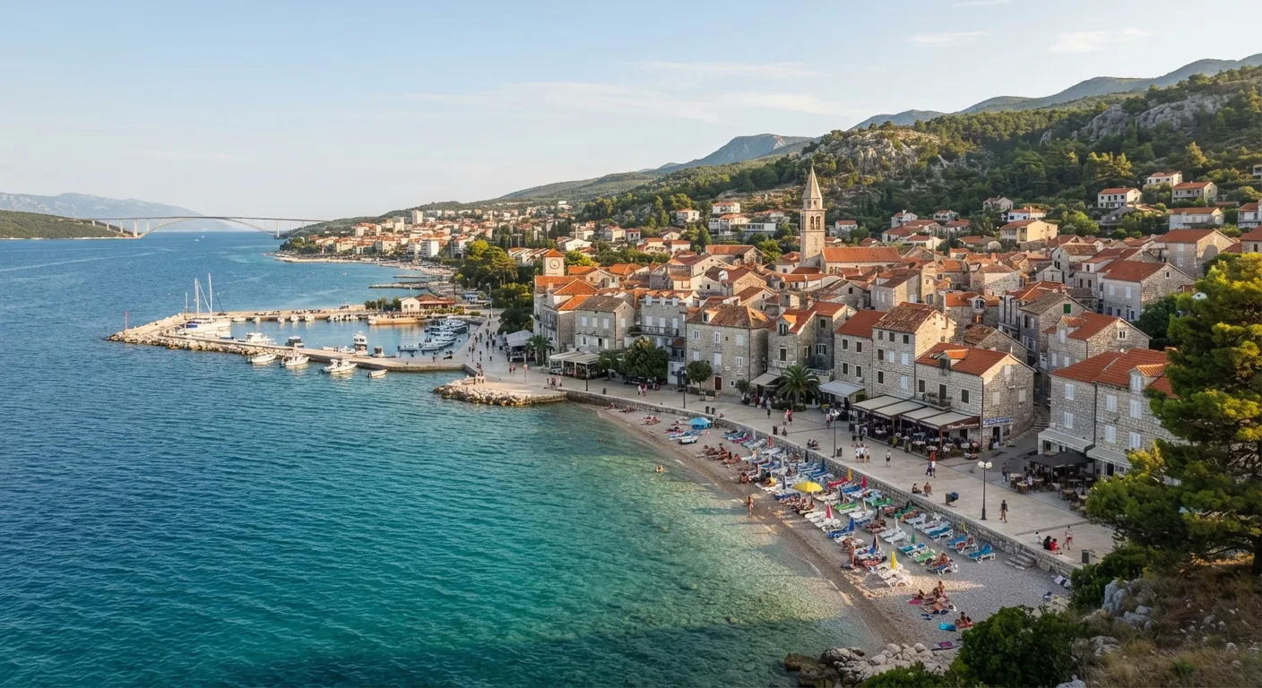 Kombi prevoz Novi Sad → Selce — Letovanje Selce: Selce sa zvonikom, šljunkovita plaža i lukobran