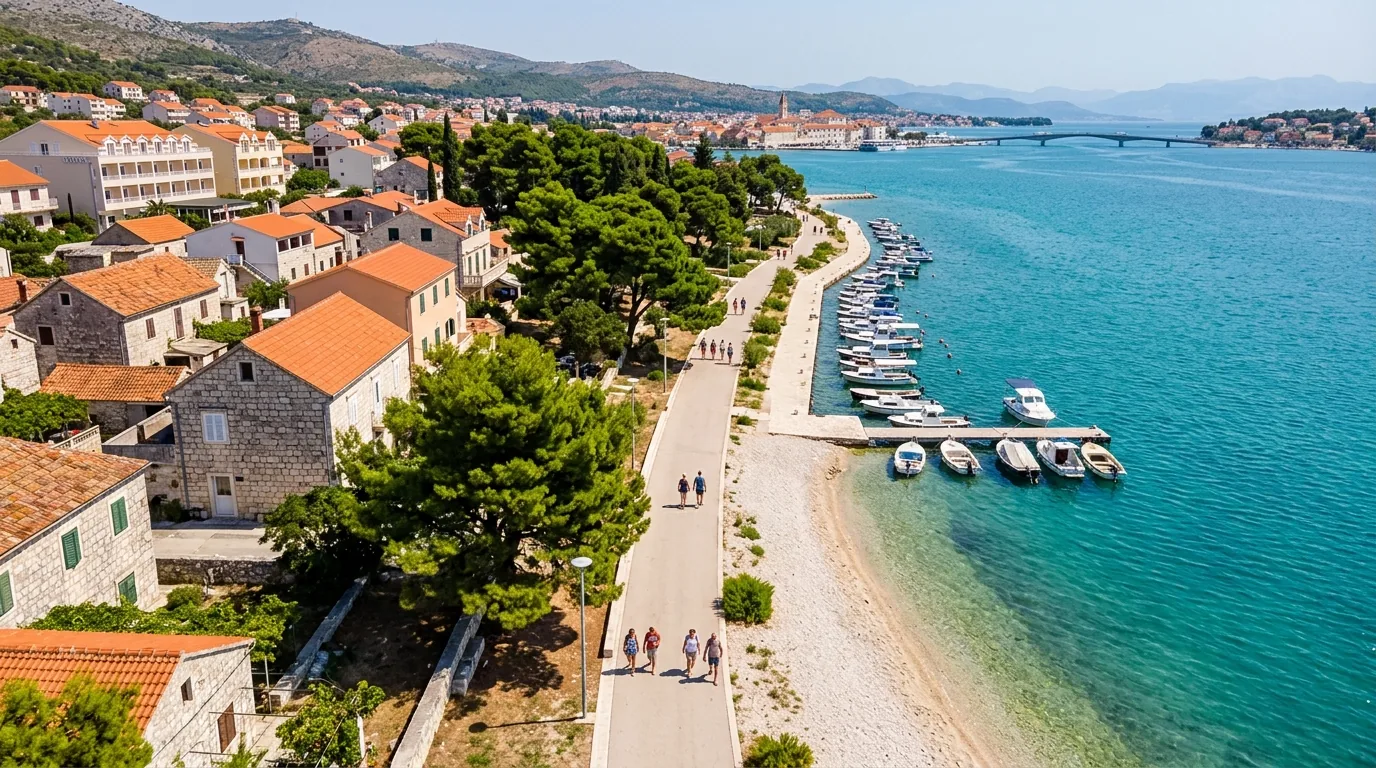 Kombi prevoz Šid → Seget Donji — Plaže i šetalište do Medene, 2 km od Trogira: šetalište i šljunkovita plaža u Segetu Donjem